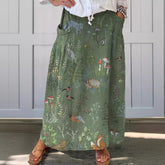 Sandy - Retro Floral Art Linen Skirt
