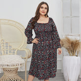 Elveira - Floral Square-Neck Midi Dress