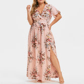 FleurCurves - Floral Maxi Dress With Slit