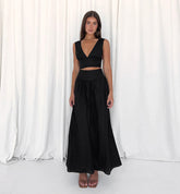 Aerinia - Black Two-Piece Set of Vest and A-Line Skirt