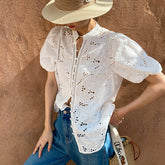 Sophi - Women's Cotton Embroidered Shirt in French Style