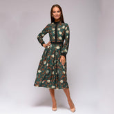 Marvena - Elegant High-Neck Floral Midi Dress