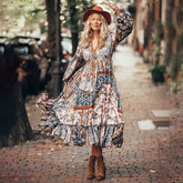 Gusta - Maxi Dress with Flutter Cap Sleeves in Floral Print