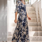 Kliss - Maxi A Line Buttoned Dress With Flute Sleeves In Navy