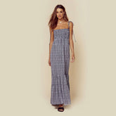 Elverra - Women's Smocked Plaid Maxi Dress