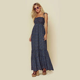 Midnight Bloom - Women's Floral Smocked Maxi Dress