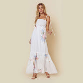 Lavielle - Women's Floral Tiered White Maxi Dress