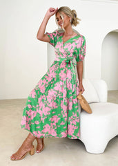 Florvera - Women's Wrap Midi Dress with Puff Sleeves