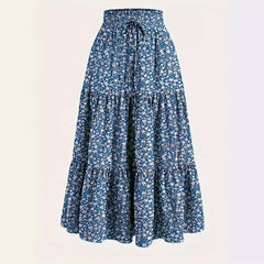Tisha - Blue Floral Elastic Waist Skirt